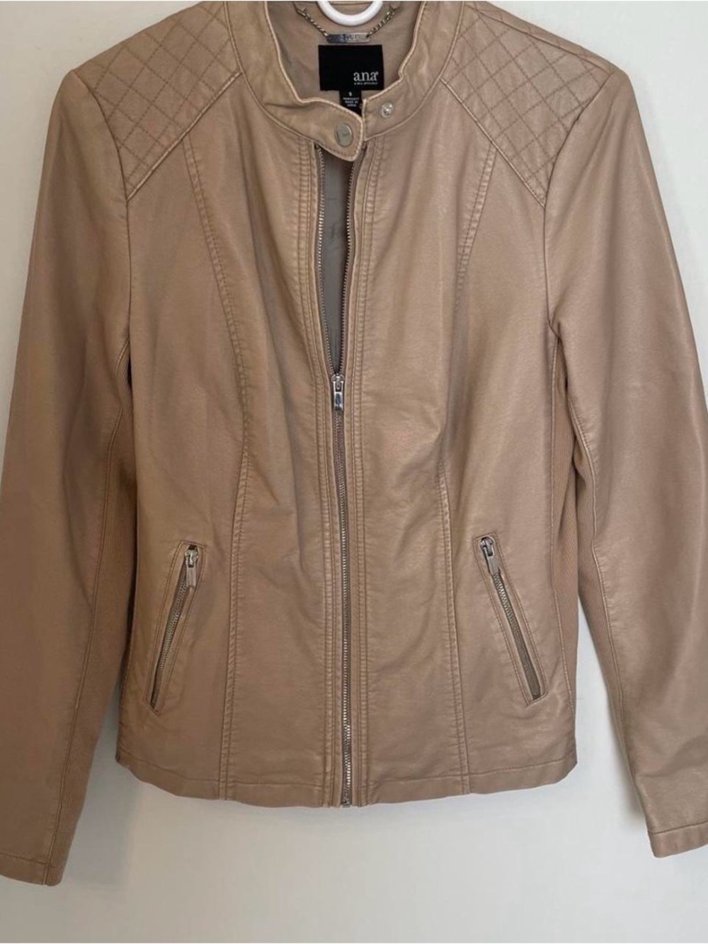 a.n.a Quilted Shoulder Taupe Leather Zip Moto Jacket